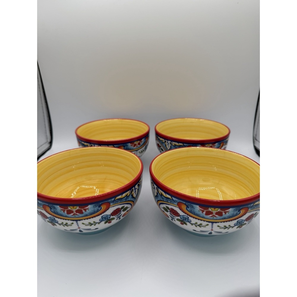 Euro Ceramica Zanzibar Spanish Floral Soup/ Cereal Bowls Set of 4